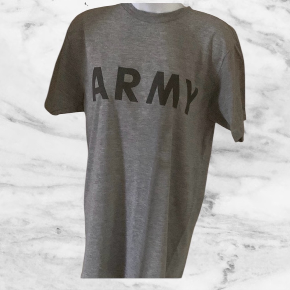 Gray Short Sleeve Tee with Army Print